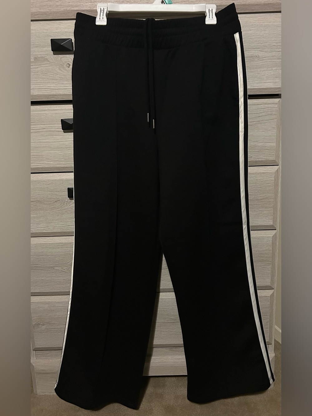 Garage Black Wide-Leg sweatpants with White Side Stripes
